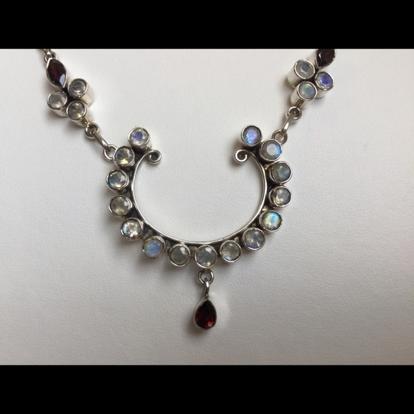 NWT Moonstone Garnet 925 Sterling Silver Necklace - Picture 2 of 6